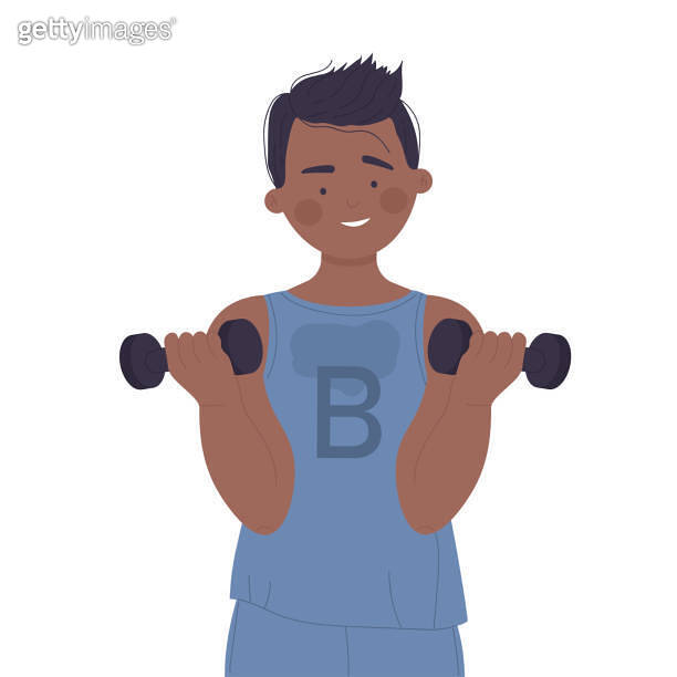 Little boy training with dumbbells 이미지 (1607044183) 게티이미지뱅크