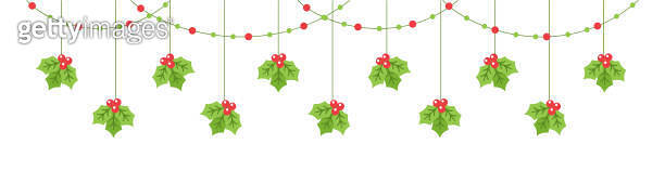 Merry Christmas Border Banner, Hanging Mistletoe Garland. Winter ...