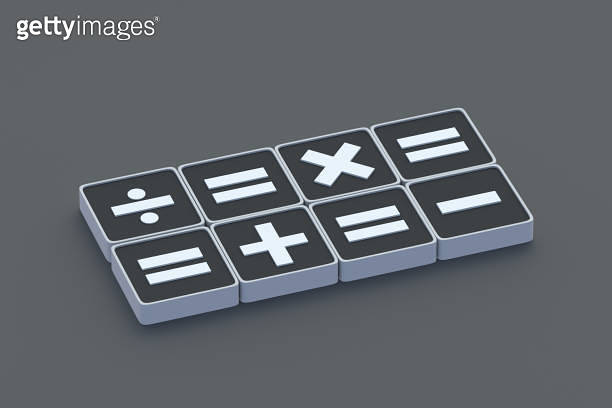Basic math signs. Mathematical symbols on buttons. Plus, minus ...