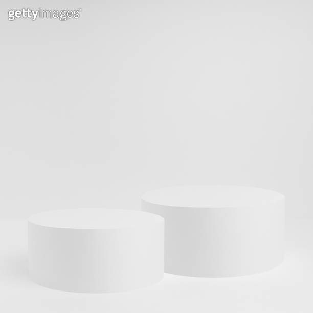 Abstract white scene with two round podiums mockup. Template for ...