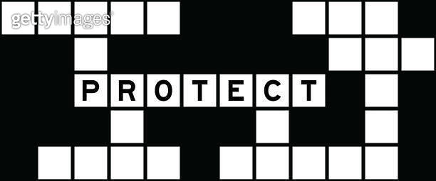 Alphabet letter in word protect on crossword puzzle background 이미지