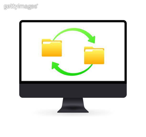 File sharing icon. Flat, color, monitor screen, file sharing, monitor