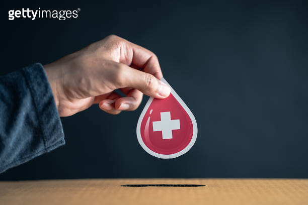 Blood Drop Box hands drop blood paper cut to donation box, blood transfusion, world ...
