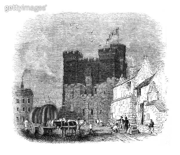 Newcastle Castle in Newcastleupontyne (England) Vintage engraved
