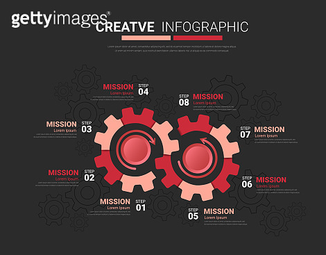 Gears cogwheels 8 steps for Infographic template, Engineering tech ...