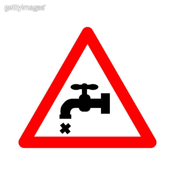 No water sign. Warning sign no water in tap. Red triangle sign with tap silhouette inside