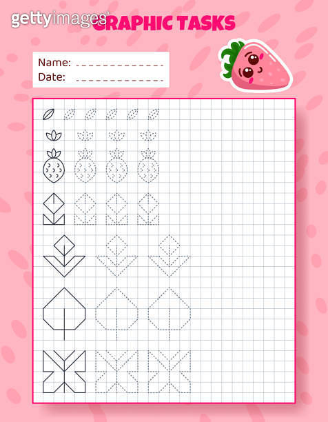 Graphic tasks by cells. Educational game for kids. 이미지 (1803918156 ...