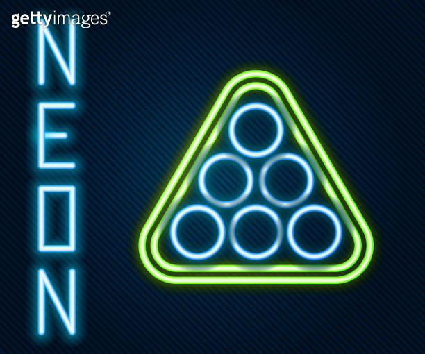 Glowing neon line Billiard balls in a rack triangle icon isolated on ...