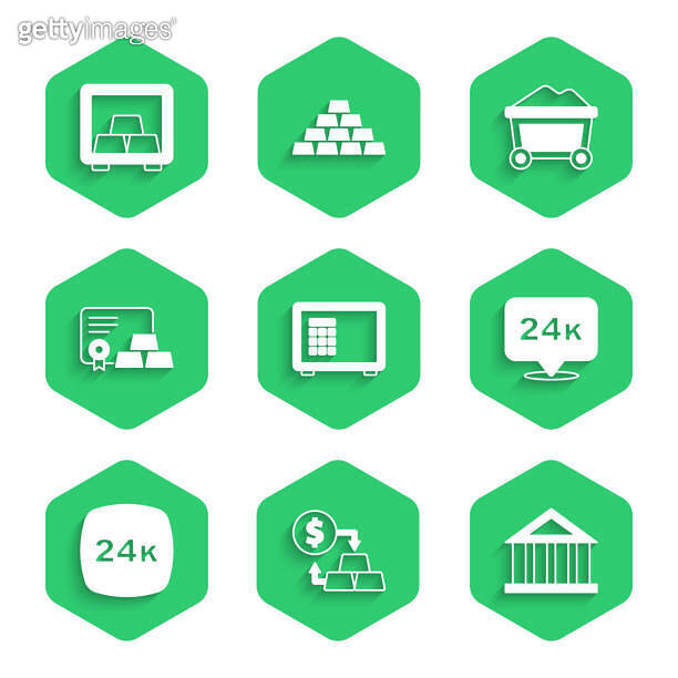 Set Safe, Gold exchange money, Bank building, bars 24k, with