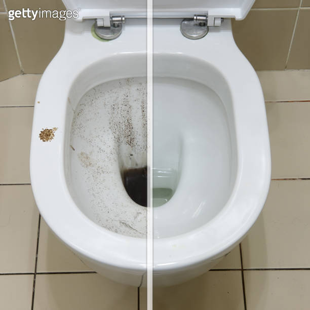 Toilet bowl before and after cleaning from dirt and clogging of the
