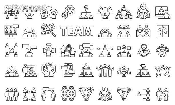 Team icon set in line design. Team work, Collaboration, Group, Unity ...