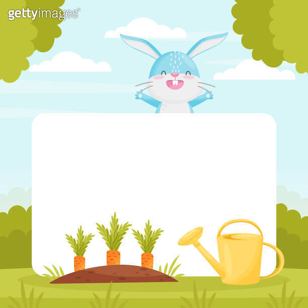 Cartoon Rabbit Empty White Card with Cute Animal Vector Template 이미지 ...