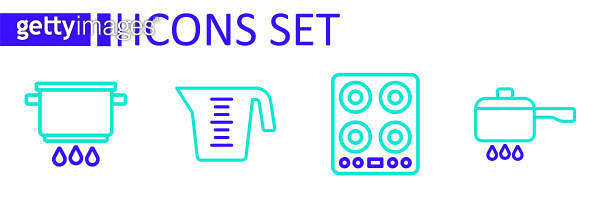 Set line Cooking pot on fire, Gas stove, Measuring cup and icon. Vector ...