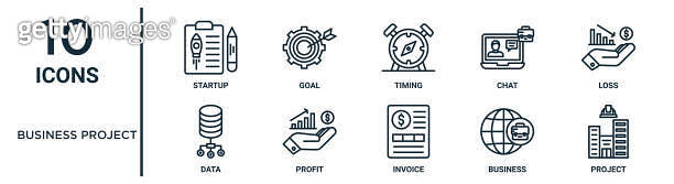 business project outline icon set includes thin line startup, timing ...