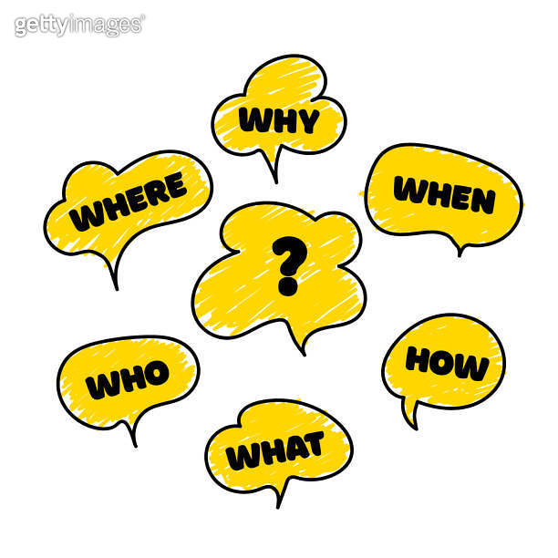 Who What Where When Why How- and question mark symbol. Investigate and ...