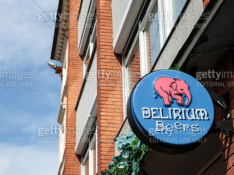 logo of Delirium beer on a reseller in Riga. Biere Delirium Tremens is ...