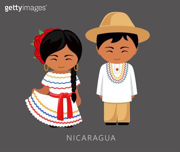 Woman and man in Nicaragua national costume. Nicaraguans couple ...
