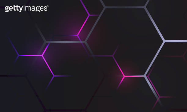 Dark hexagon gaming abstract vector background with purple colored ...