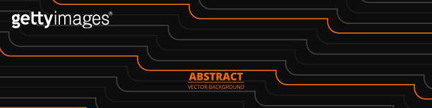 Black wide abstract vector background banner with orange and grey ...