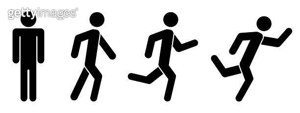 Stand, walk, run. Figure standing, walking and running. Vector sign set ...