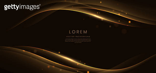 Abstract elegant golden wave on black background with lighting effect ...
