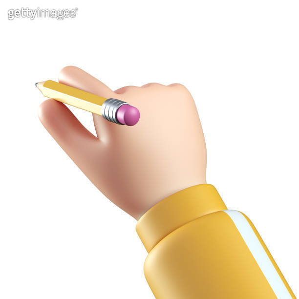 3d cartoon hand holding pencil, taking note hand gesture 3d rendering ...