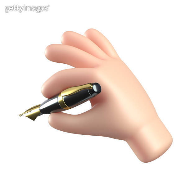 3d cartoon hand holding pen, signature or taking note hand gesture ...