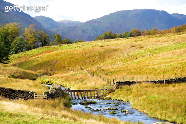Scenic landscape of the Lake District, famous for its glacial ribbon ...