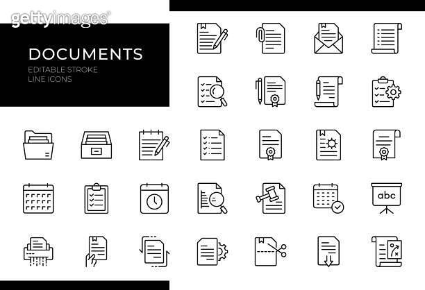 Documents Icons - Line Series - Editable Stroke 이미지 (1773971431) - 게티이미지뱅크