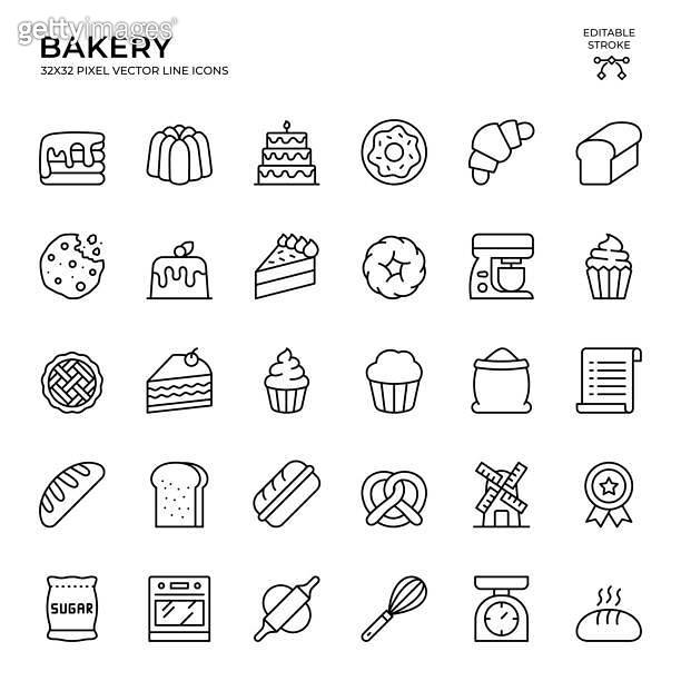 Editable Stroke Vector Icon Set of Bakery 이미지 (1465009605) - 게티이미지뱅크