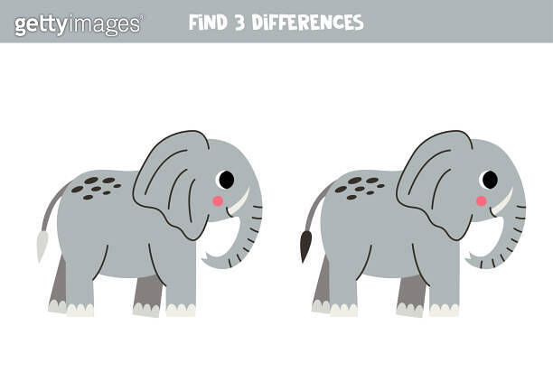 Find three differences between two pictures of cute elephants. Game for ...