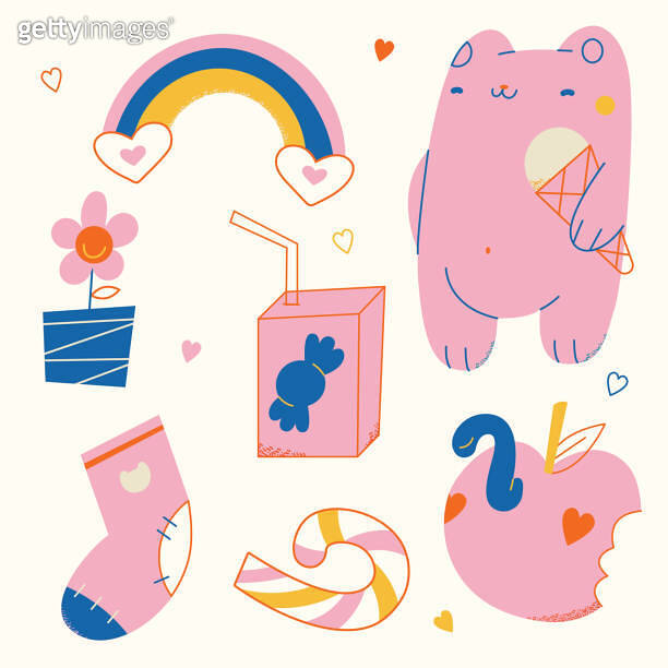 Cute bright stickers kid graphic vector 이미지 (1704760899) 게티이미지뱅크