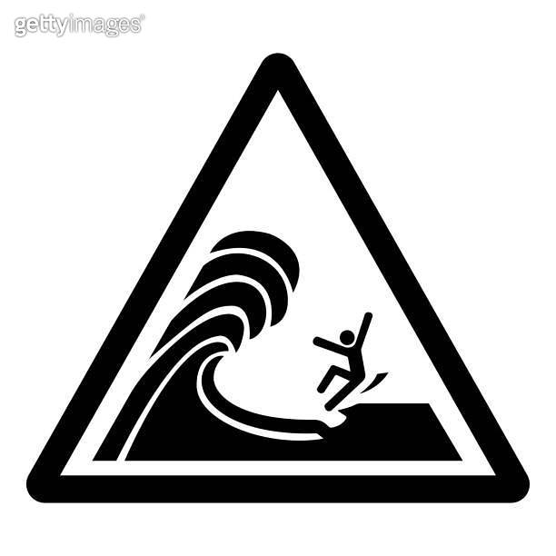 Warning Waves Break On Ledge Stand Back Symbol Sign, Vector