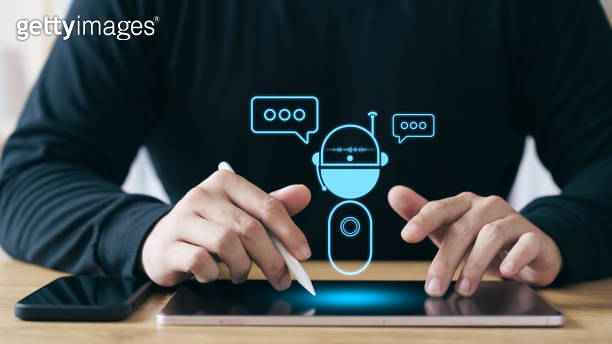 Concept Humans work with artificial intelligence, humans use ...