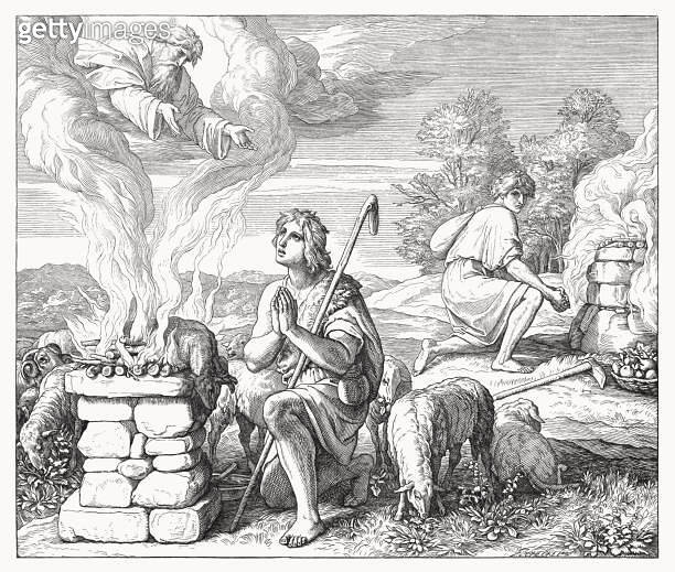Cain And Abel Genesis 4 4 5 Wood Engraving Published 1860 cain-and-abel-genesis-4-4-5-wood-engraving-published-1860