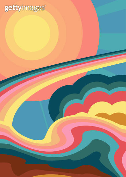 Psychedelic Hippie style retro 70s background. Groovy abstract 1970s ...