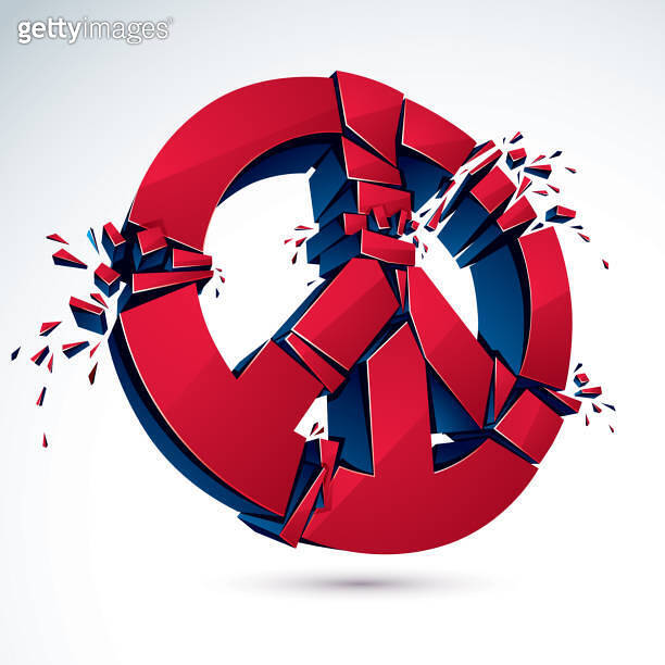 Peace Symbol breaking to pieces vector 3d realistic illustration ...