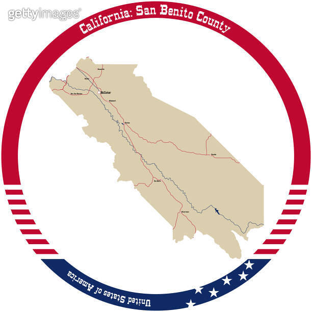 Map of San Benito County in California, USA arranged in a circle. 이미지