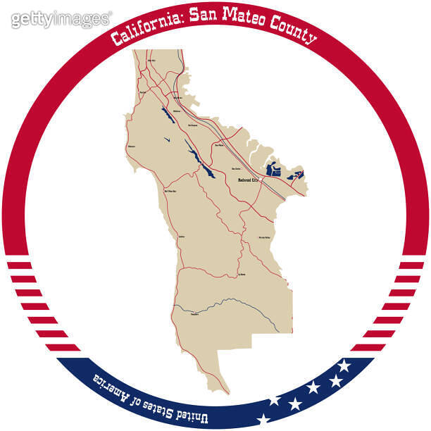 Map of San Mateo County in California, USA arranged in a circle. 이미지