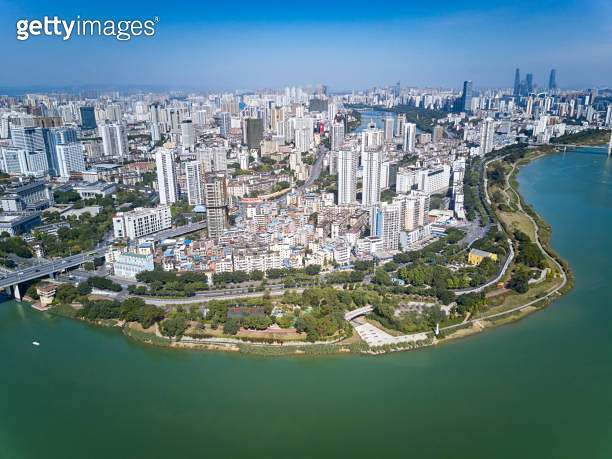 The high-rise peninsula of residential buildings in Riverside urban ...