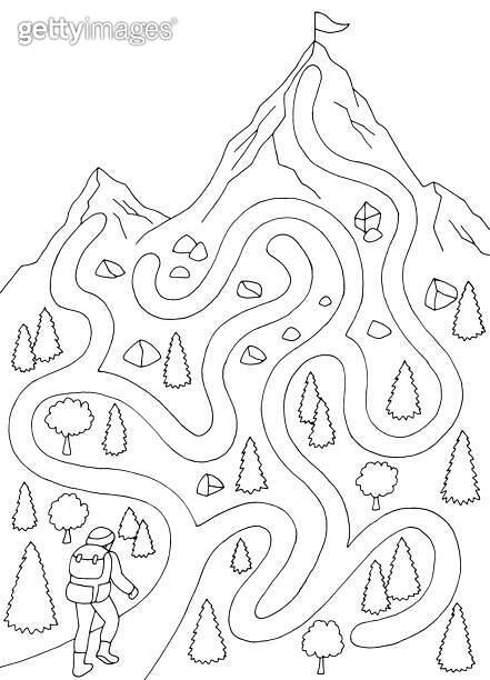 Tourist climbs to the mountain maze graphic black white sketch illustration vector 이미지 ...