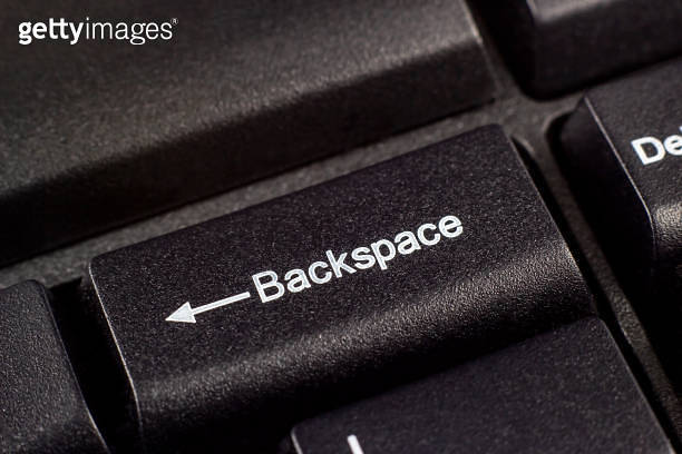 Black and white Backspace key button on computer keyboard close up 이미지 ...