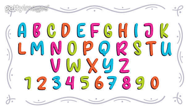 Colorful childish decorated letters and numbers. Perfect for lettering ...