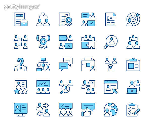 Human resources icons set. Vector line icons. Blue color outline stroke ...