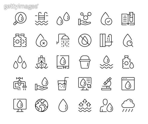 Water icons. Vector line icons set. Black outline stroke symbols 이미지 ...