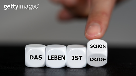 Concept to change the attitude. Hand turns dice and changes the German