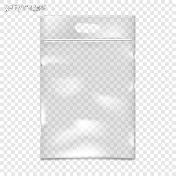 Clear vinyl resealable zipper pouch with cut handle vector mockup