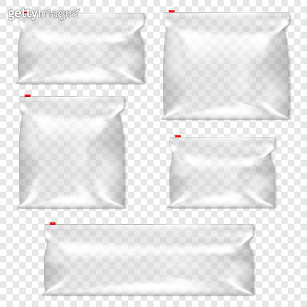 Clear plastic zip slider bag vector mockup set. Transparent glossy