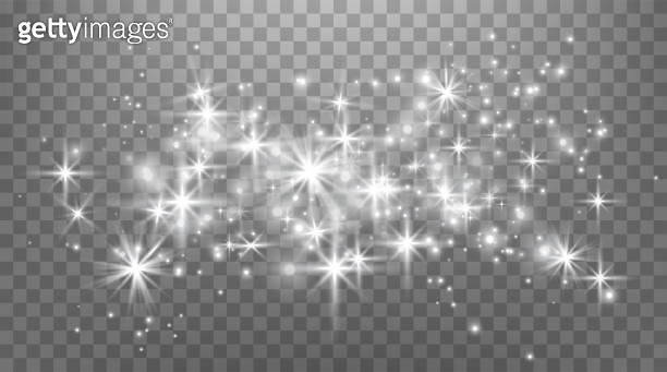 Silver magic sparks and dust stars. Silver glow flare light effect ...
