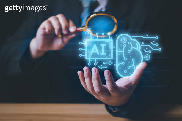 businessman using magnifying glass to Searching for brain function of ...